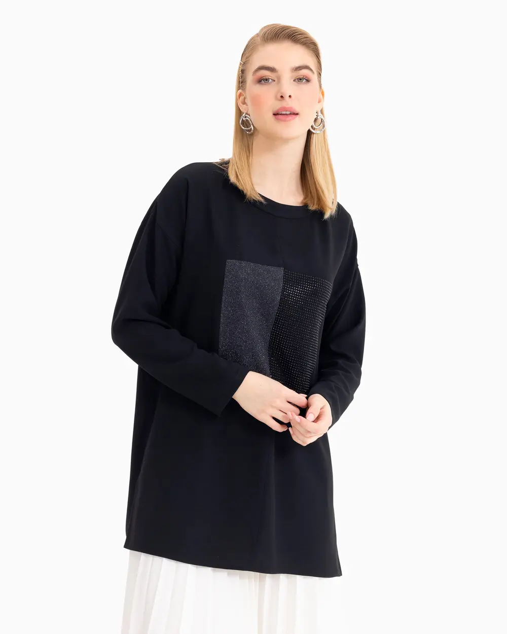 Taşlı Yuvarlak Yakalı Tunik