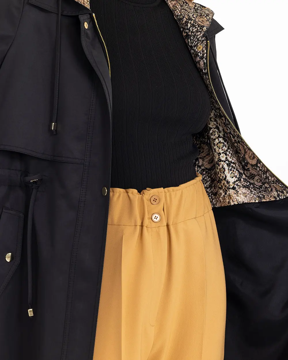 Patterned Lined Hooded Trench Coat