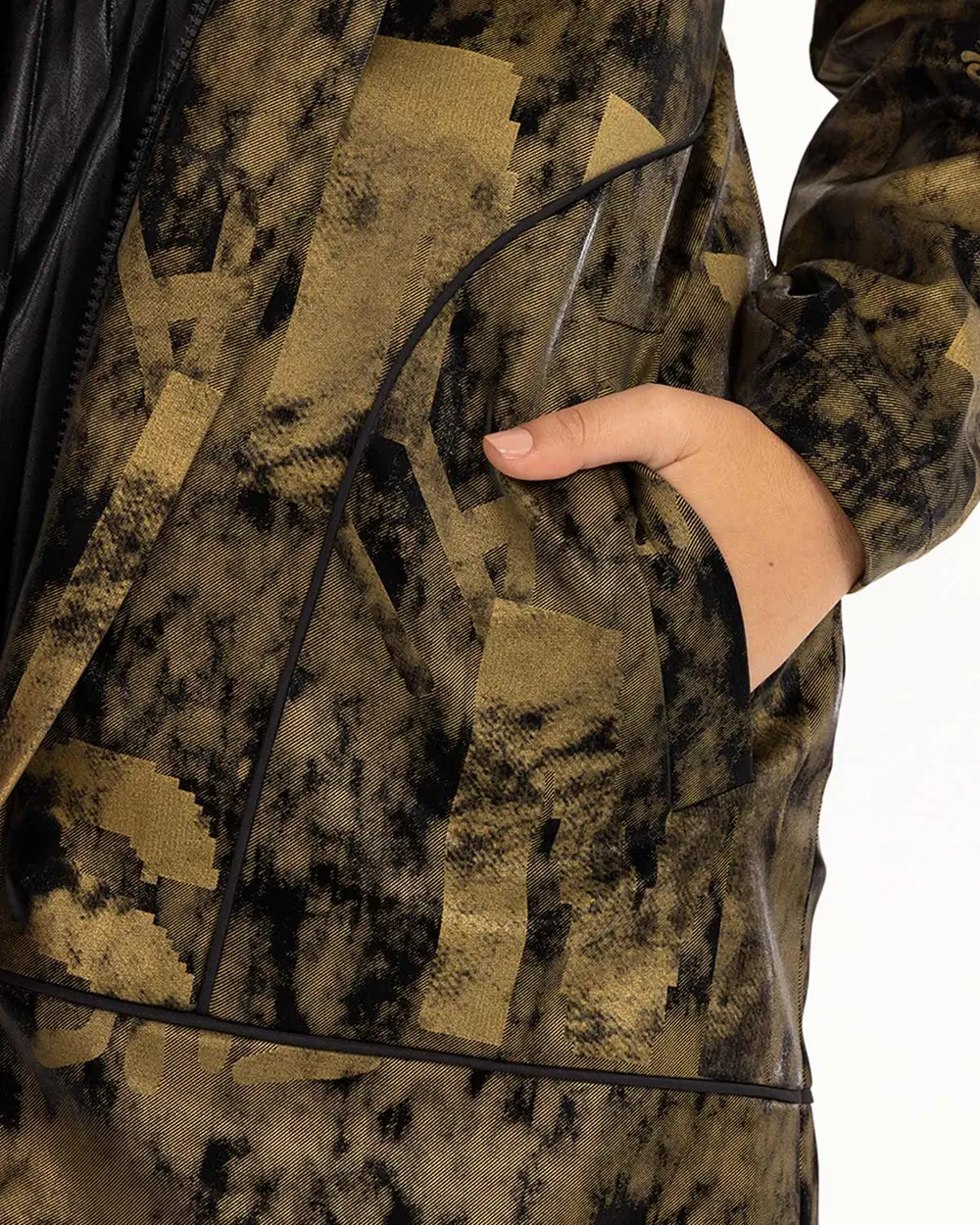 Tie-Dye Patterned Hooded Collar Trench Coat