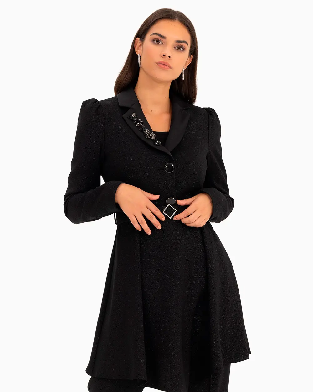 Kemer Detaylı Simli Ceket