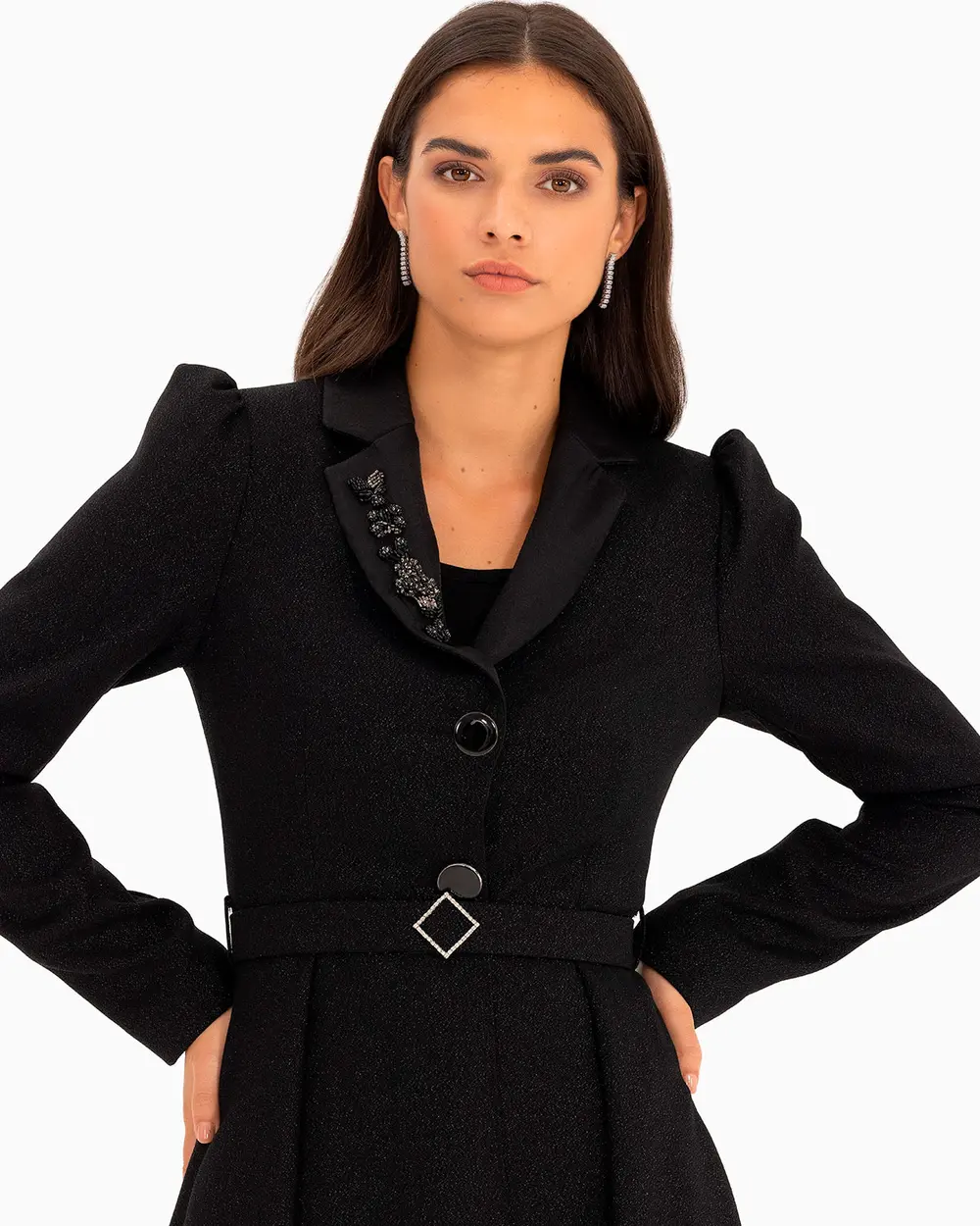 Kemer Detaylı Simli Ceket