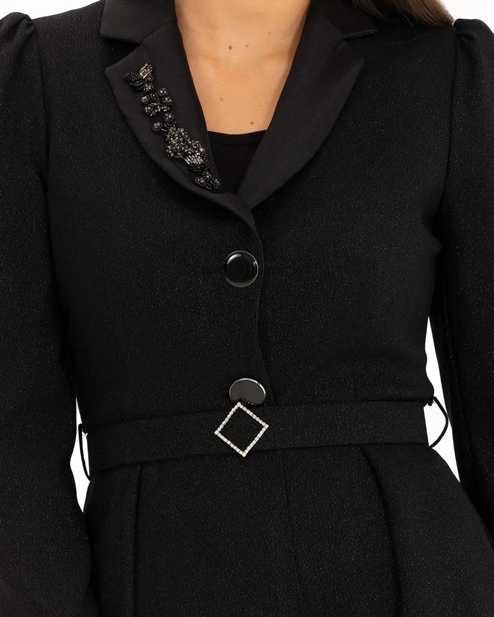 Kemer Detaylı Simli Ceket