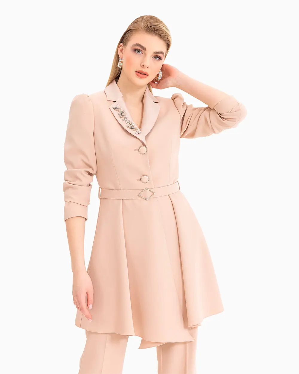 Kemer Detaylı Simli Ceket