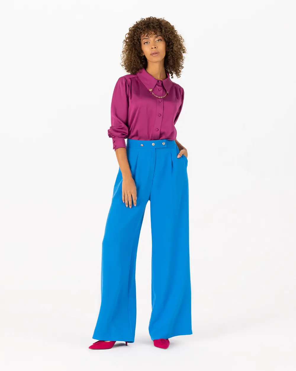 Wide Cut Button Detailed Trousers