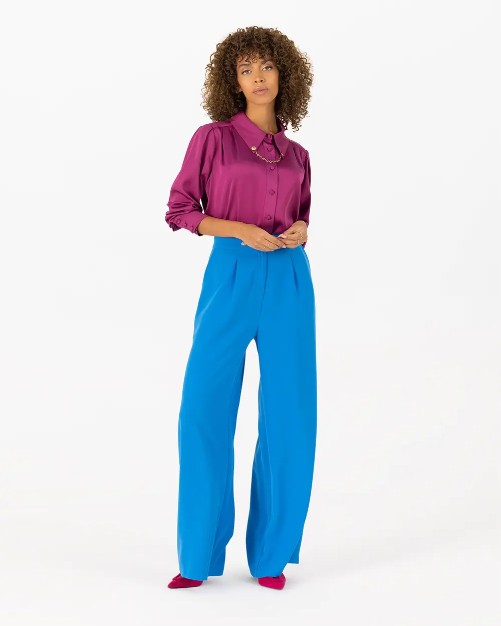 Wide Cut Button Detailed Trousers