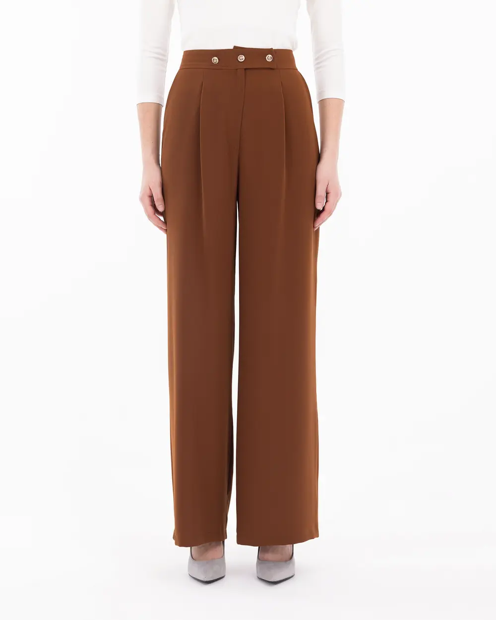 Wide Cut Button Detailed Trousers