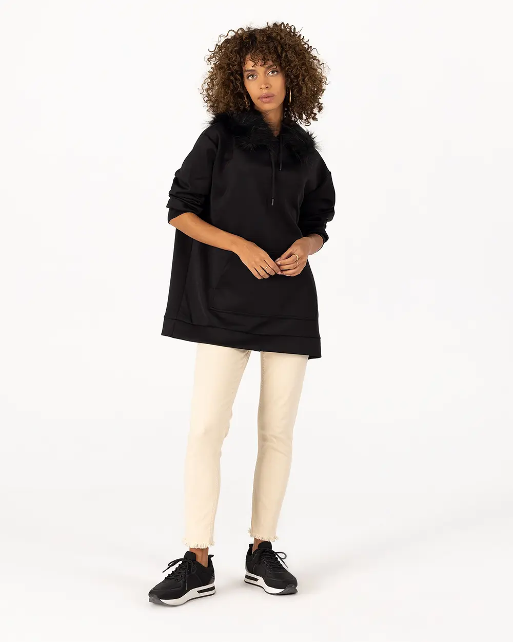 Fur Detailed Hoodie Sweatshirt