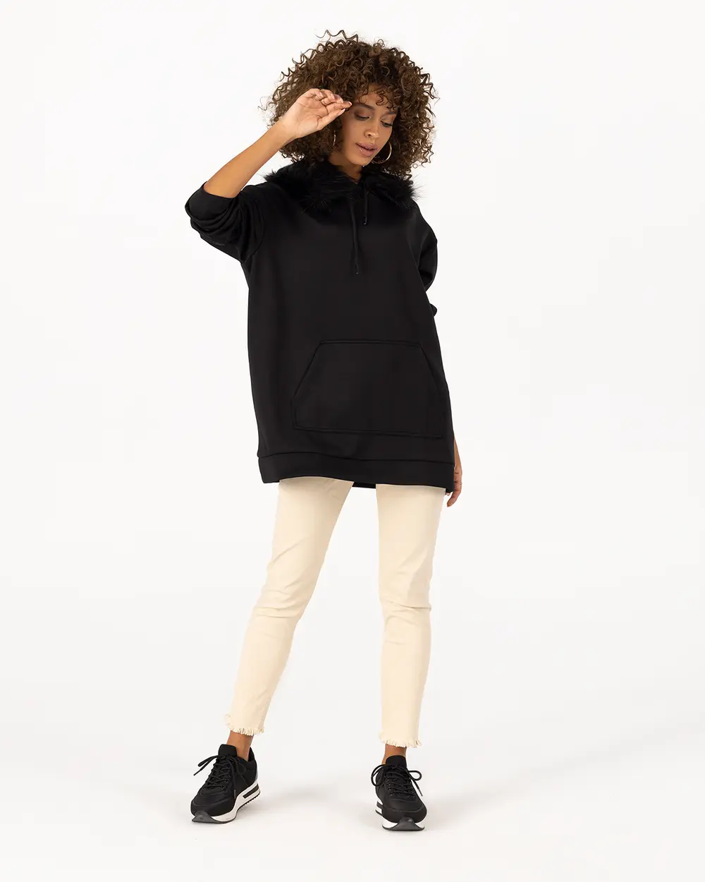 Fur Detailed Hoodie Sweatshirt