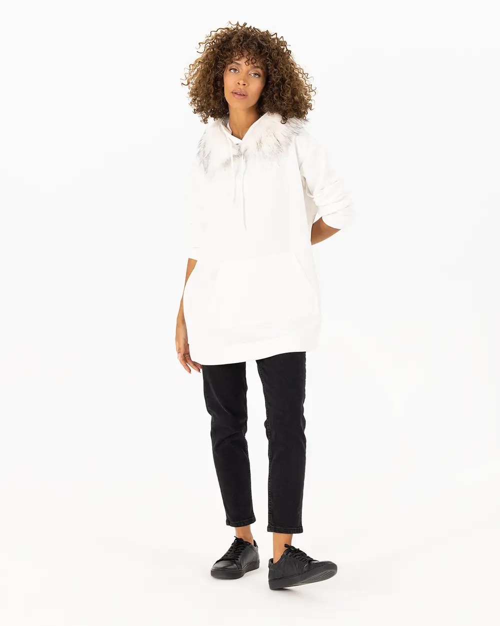 Fur Detailed Hoodie Sweatshirt