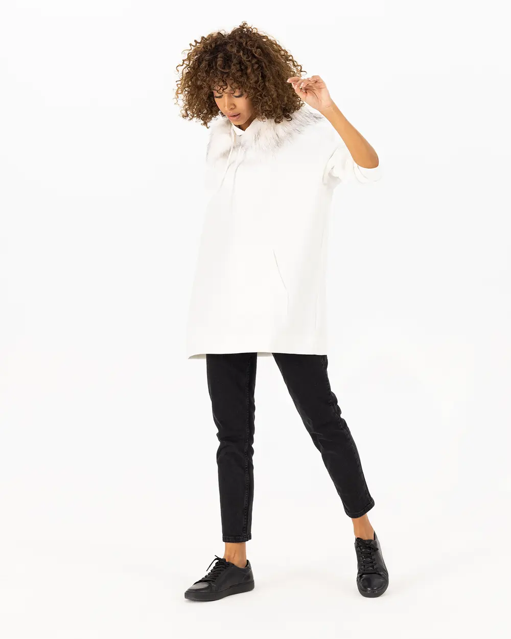 Fur Detailed Hoodie Sweatshirt