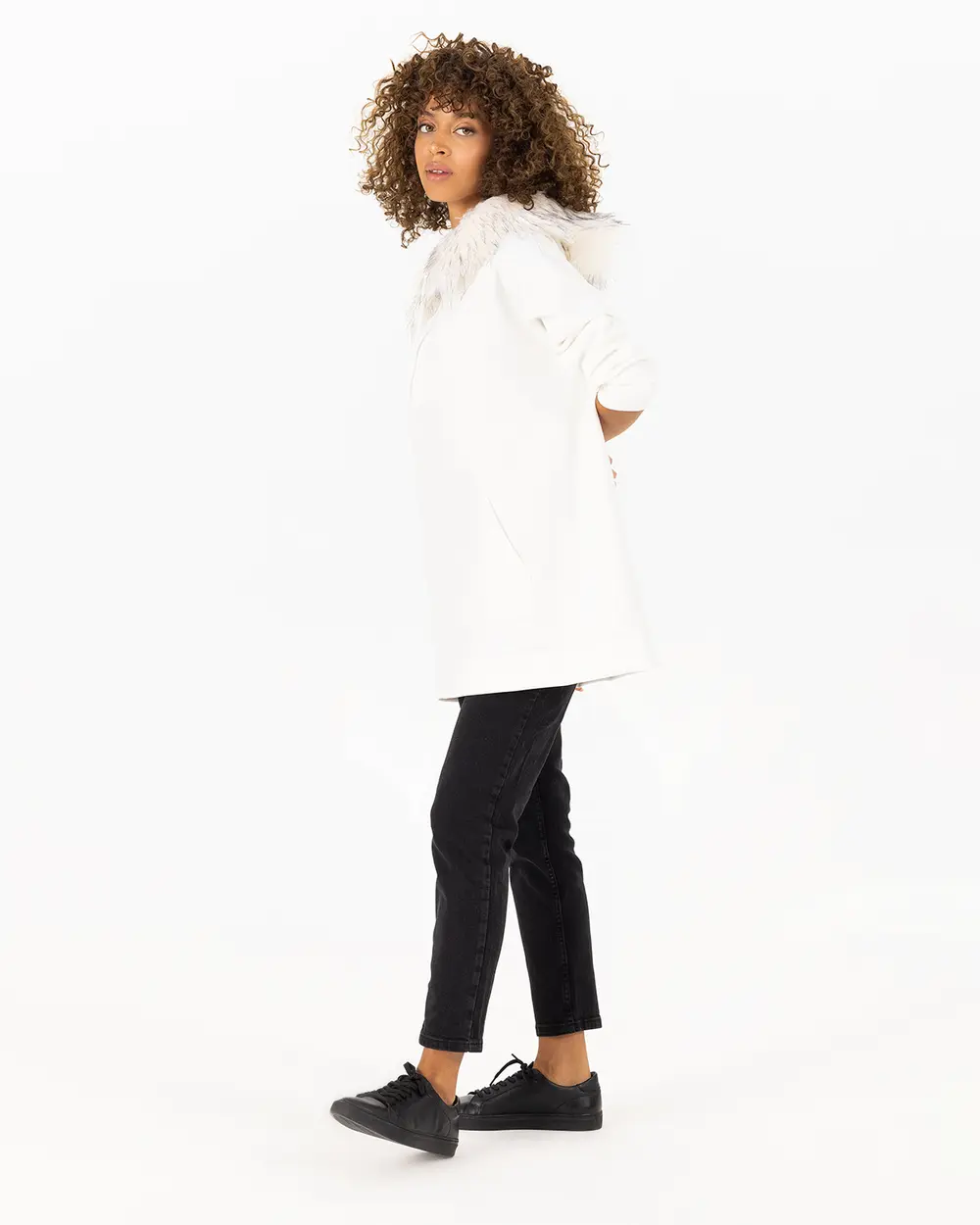 Fur Detailed Hoodie Sweatshirt