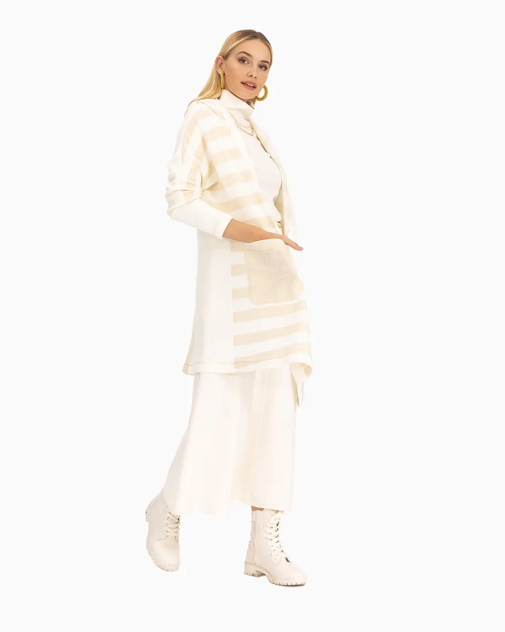 Çizgi Desenli Örme Kumaş Triko Hırka