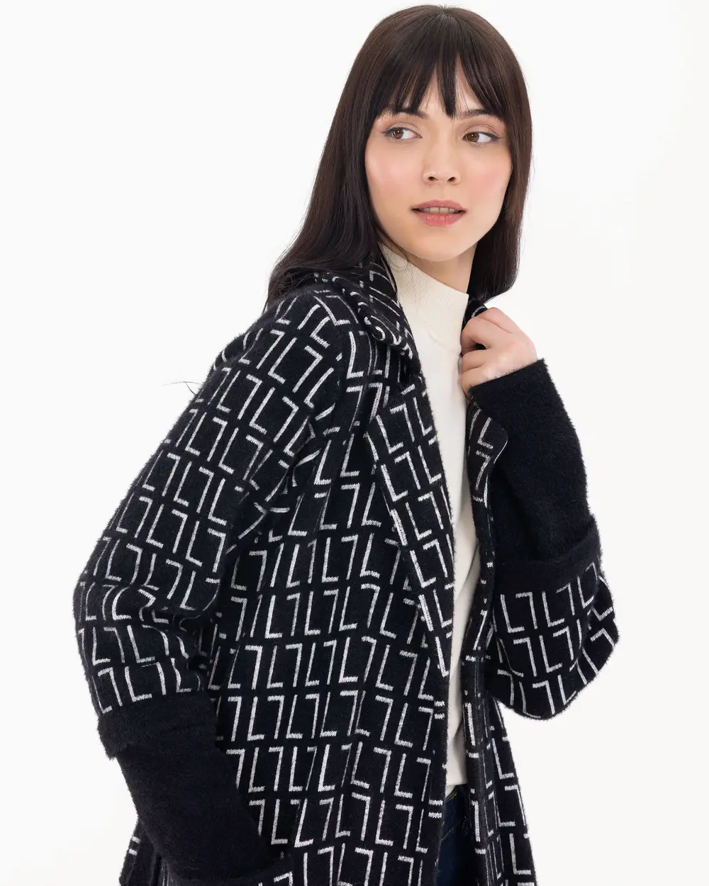 Midi Jacket Collar Knitwear Cardigan