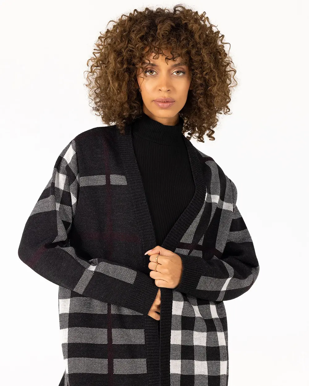 Checkered Midi Oversized Knitwear Cardigan