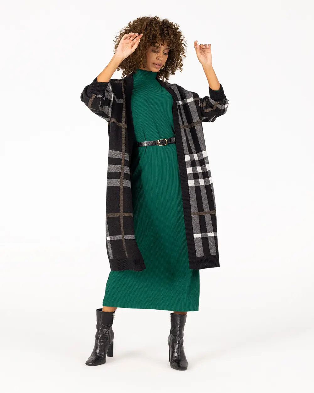 Checkered Midi Oversized Knitwear Cardigan