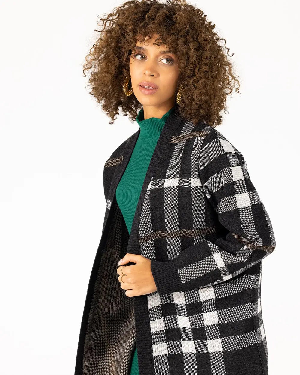 Checkered Midi Oversized Knitwear Cardigan