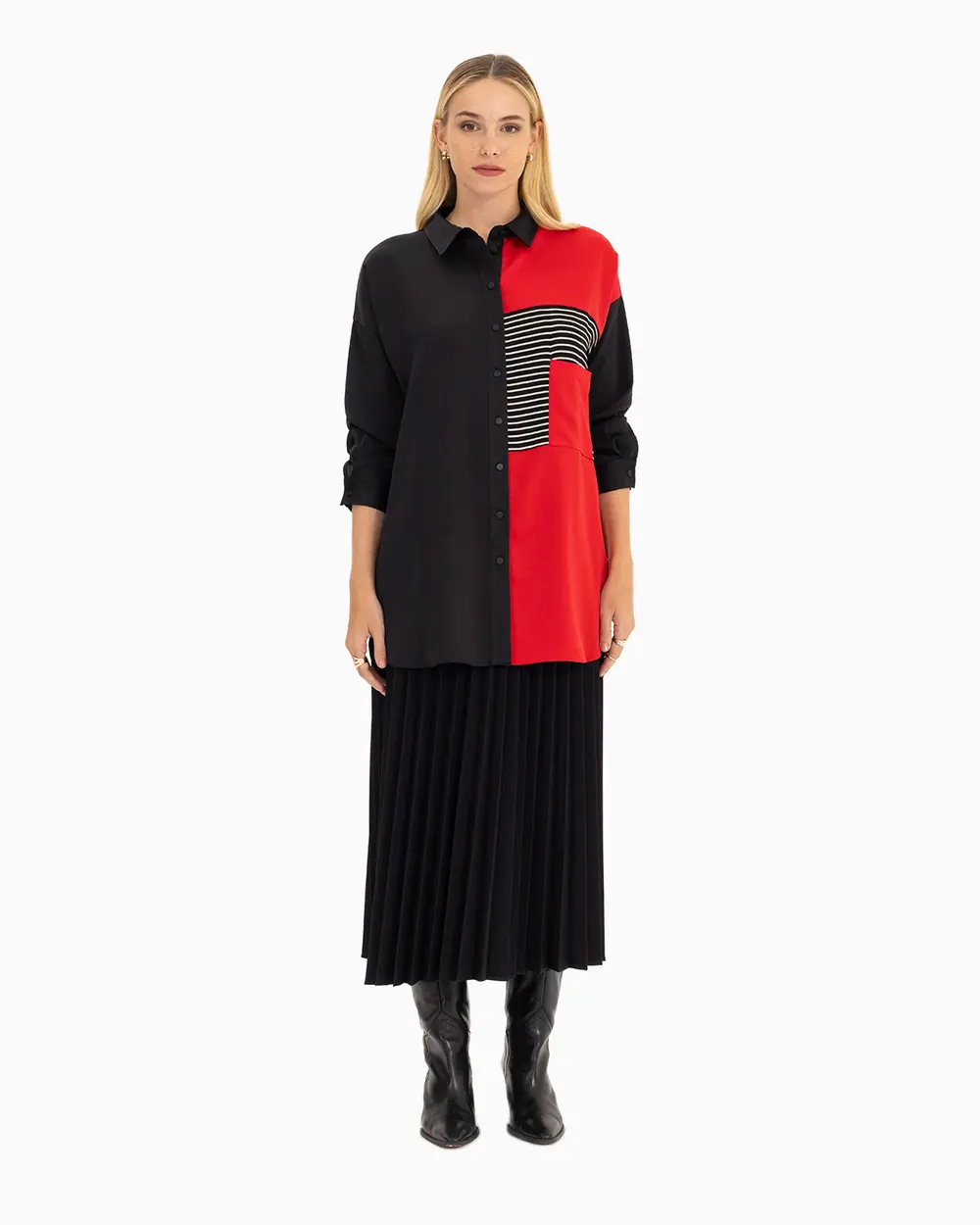 Line Detailed Color Block Tunic