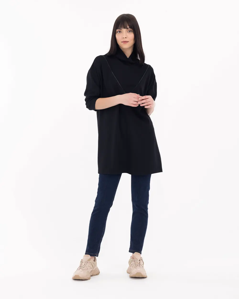 Plunging Collar Zipper Detailed Tunic