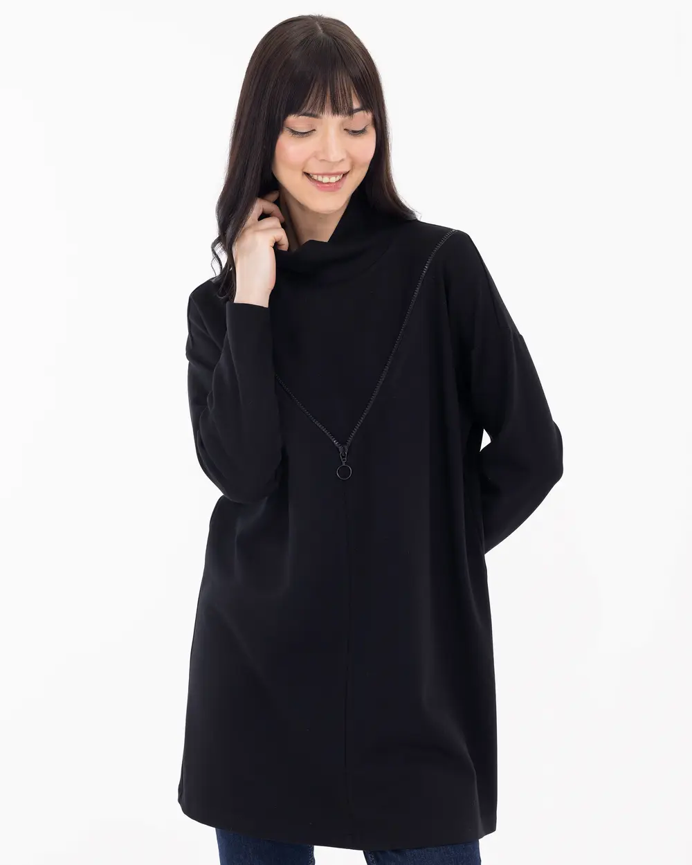 Plunging Collar Zipper Detailed Tunic