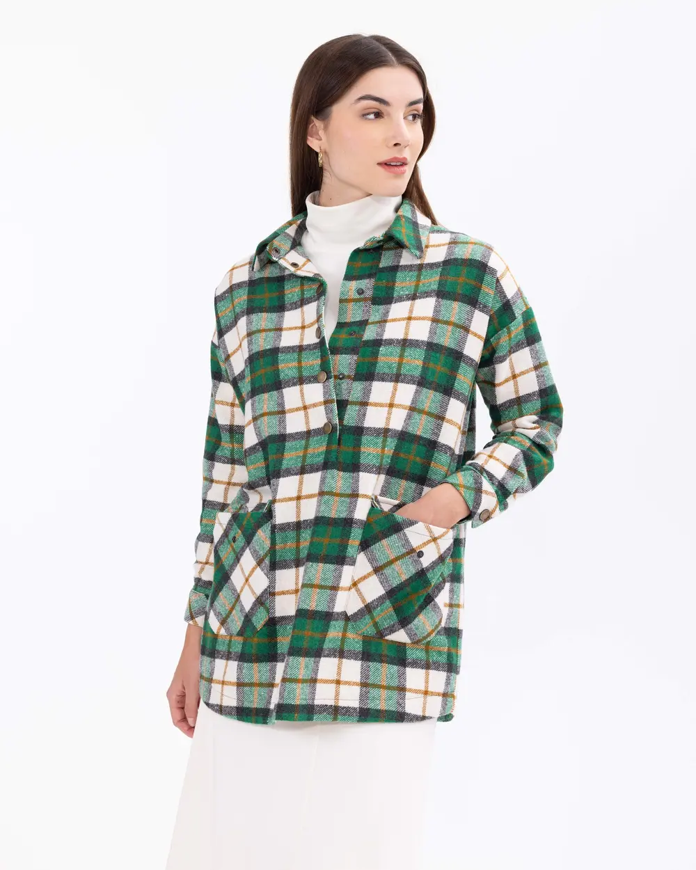 Plaid Patterned Polo Neck Tunic