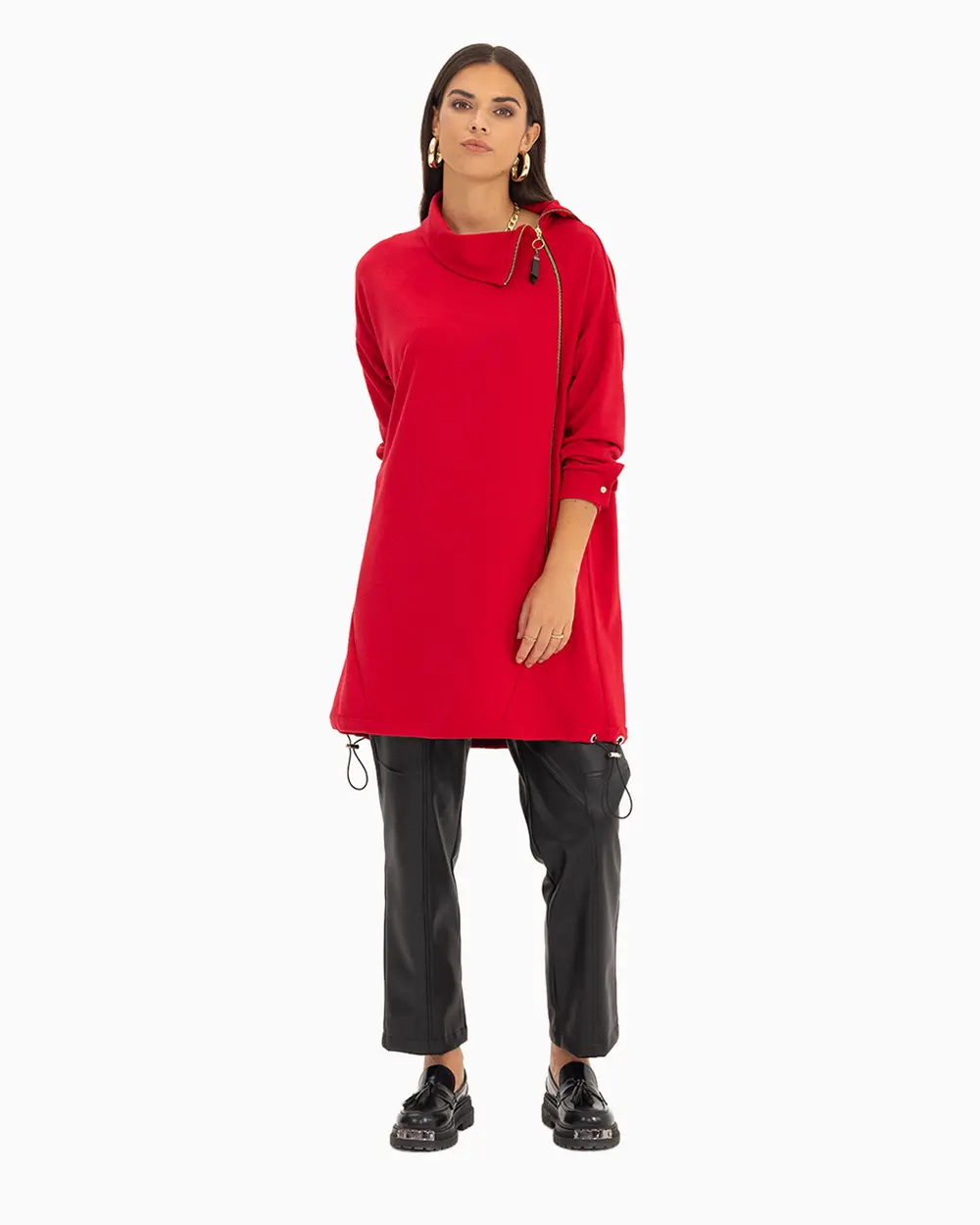 Zipper Detailed Stand Up Tunic