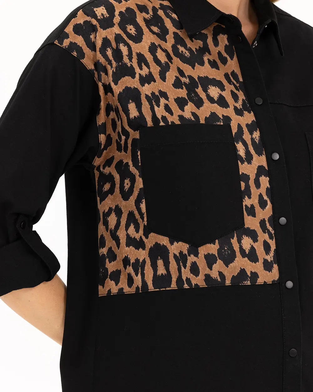 Leopard Patterned Shirt Collar Tunic