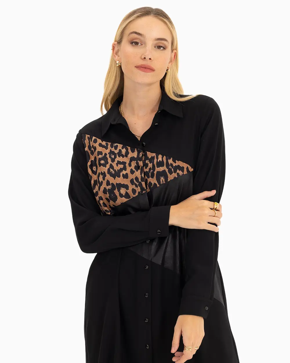 İki Kumaşlı Leopar Desenli Tunik