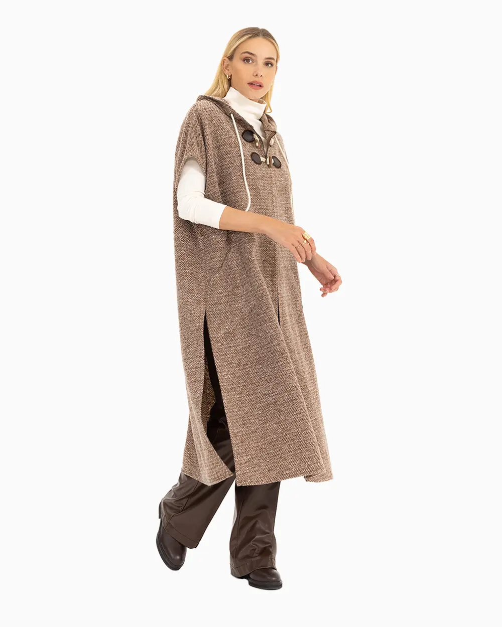 Midi Boy Kapüşonlu Panço