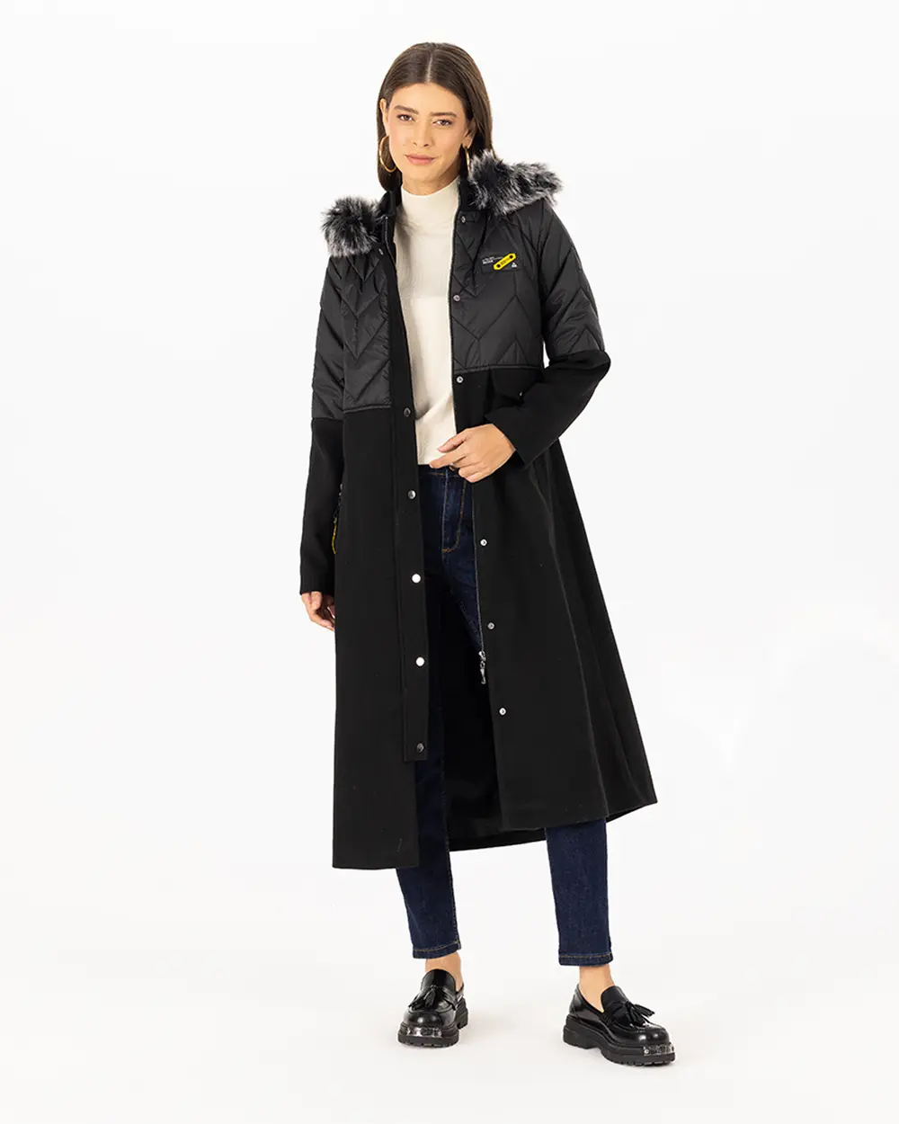 Kürk Detaylı Kapüşon Yaka Kaban