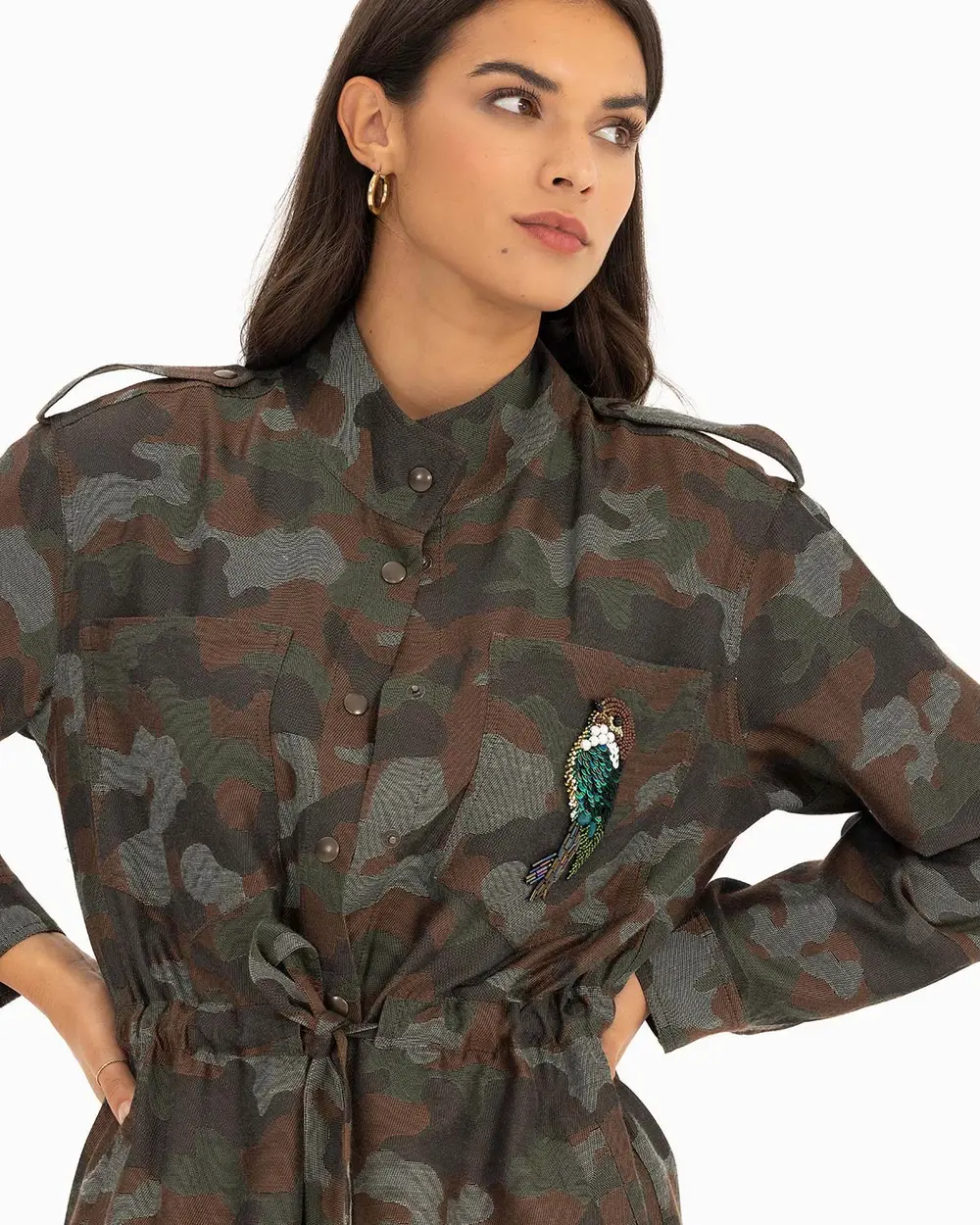 Camouflage Patterned Pocket Detailed Jacket