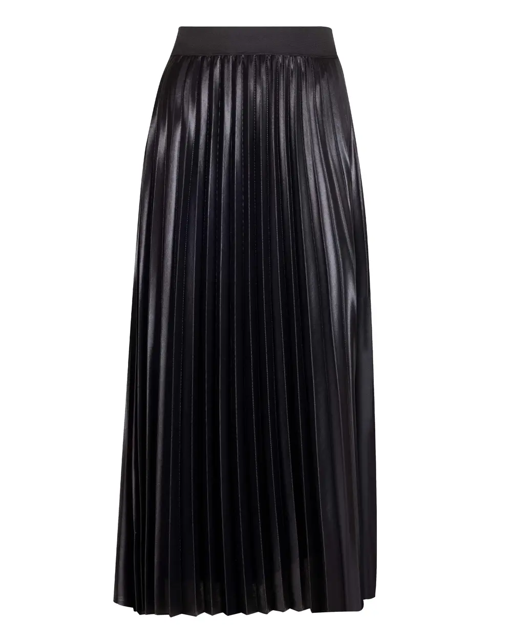 Black shiny 2025 pleated midi skirt