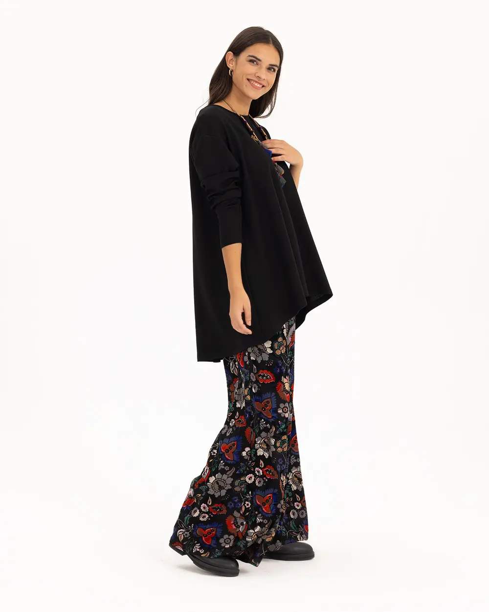 Floral Patterned Wide Leg Trousers