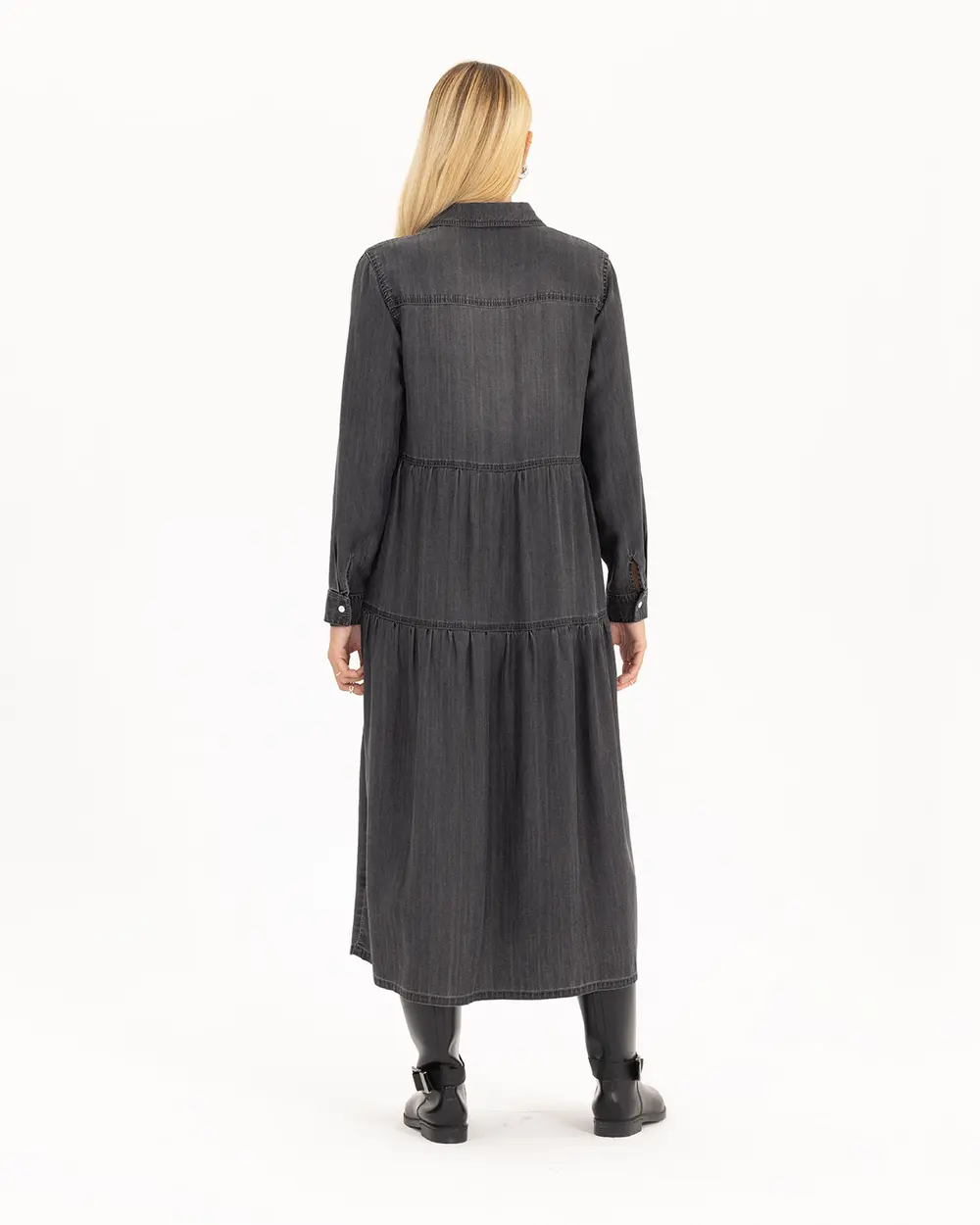 Çıtçıt Düğmeli Arma Detaylı Jean Elbise