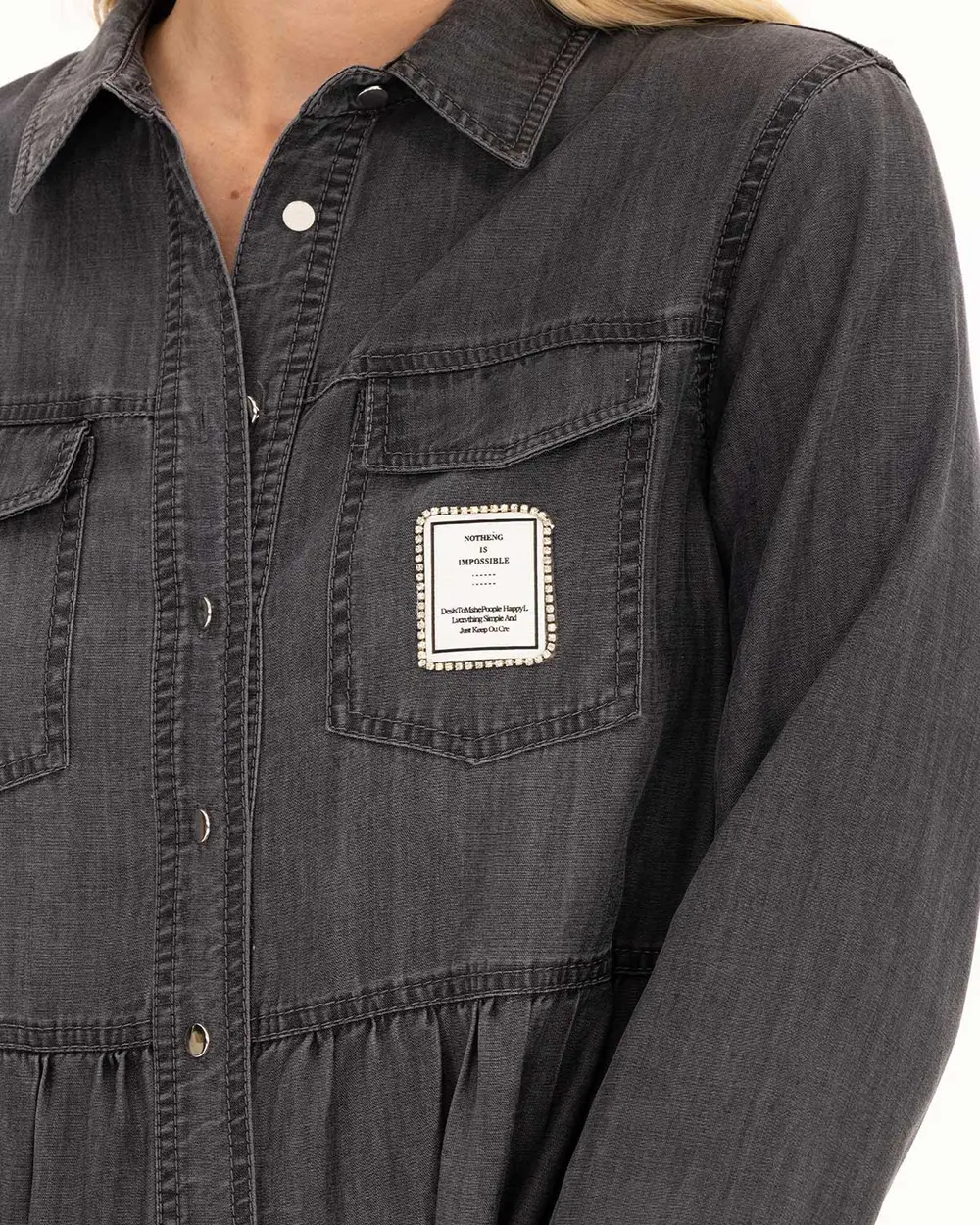 Çıtçıt Düğmeli Arma Detaylı Jean Elbise