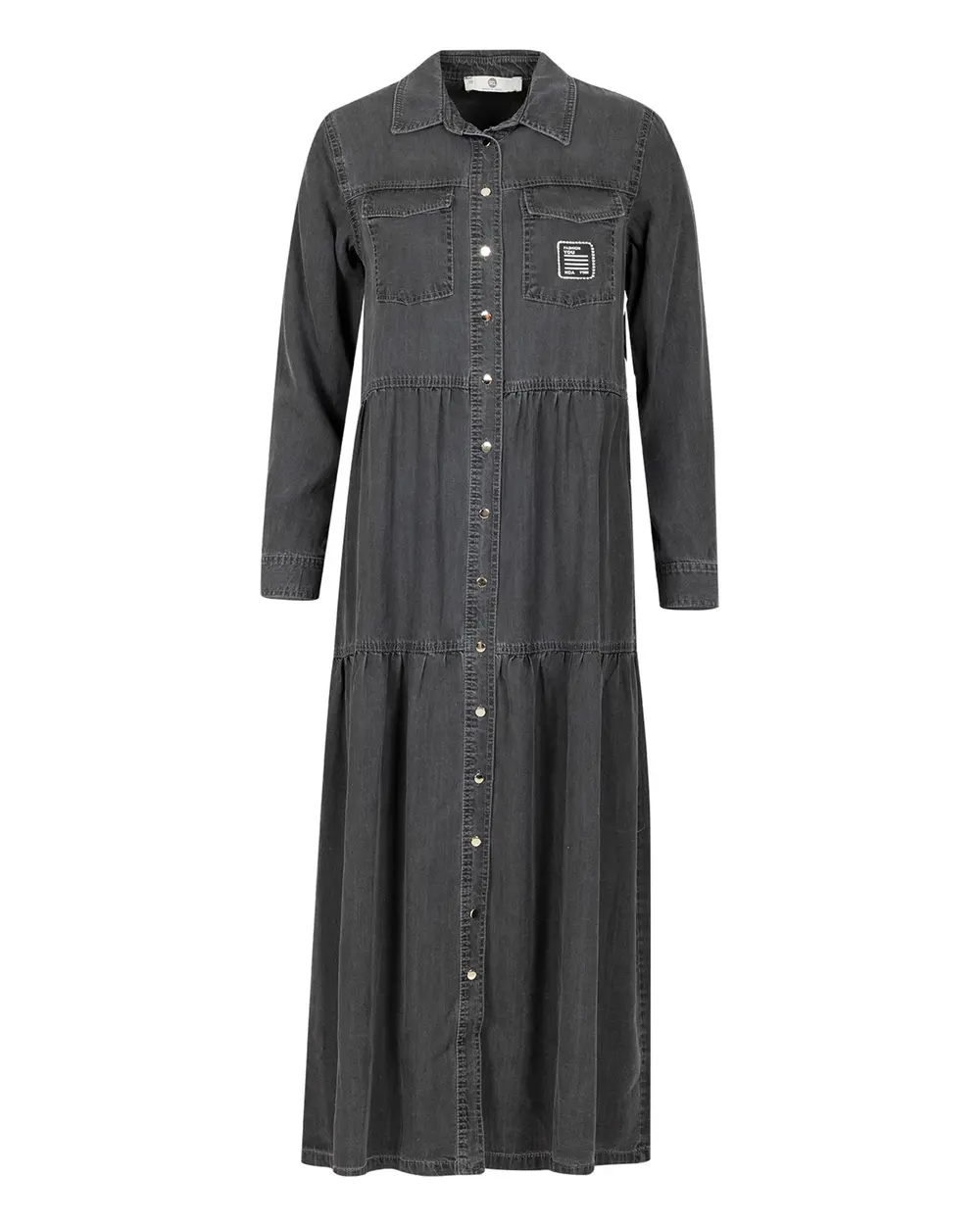 Çıtçıt Düğmeli Arma Detaylı Jean Elbise