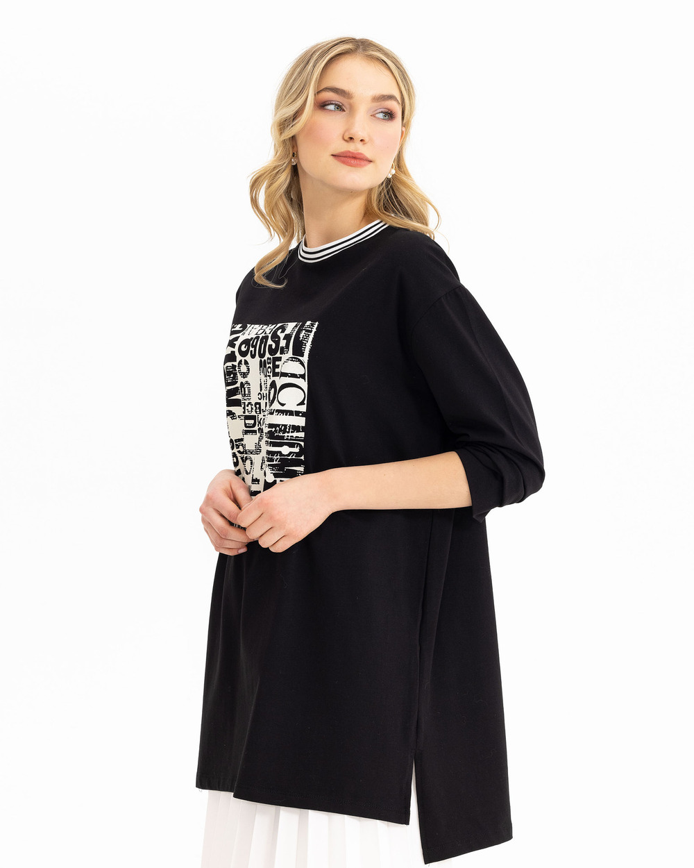 Önü Desenli Uzun Kollu Tişört