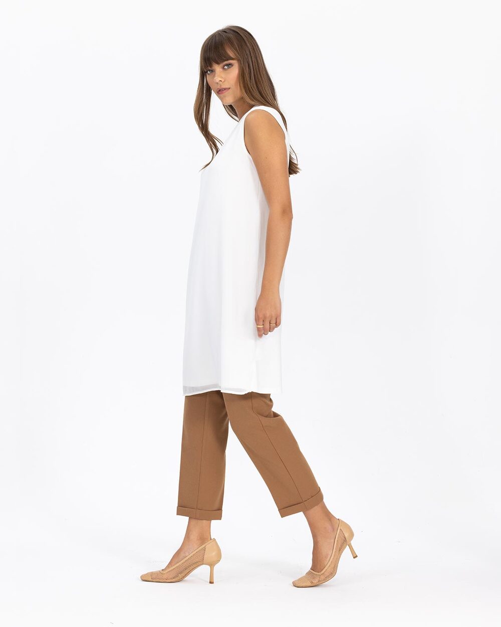 Önü Şifon Kolsuz Tunik