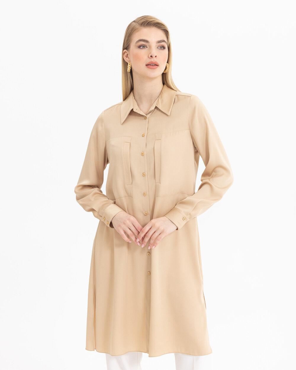 SCL SATIN FACE KNEE LONG TUNIC