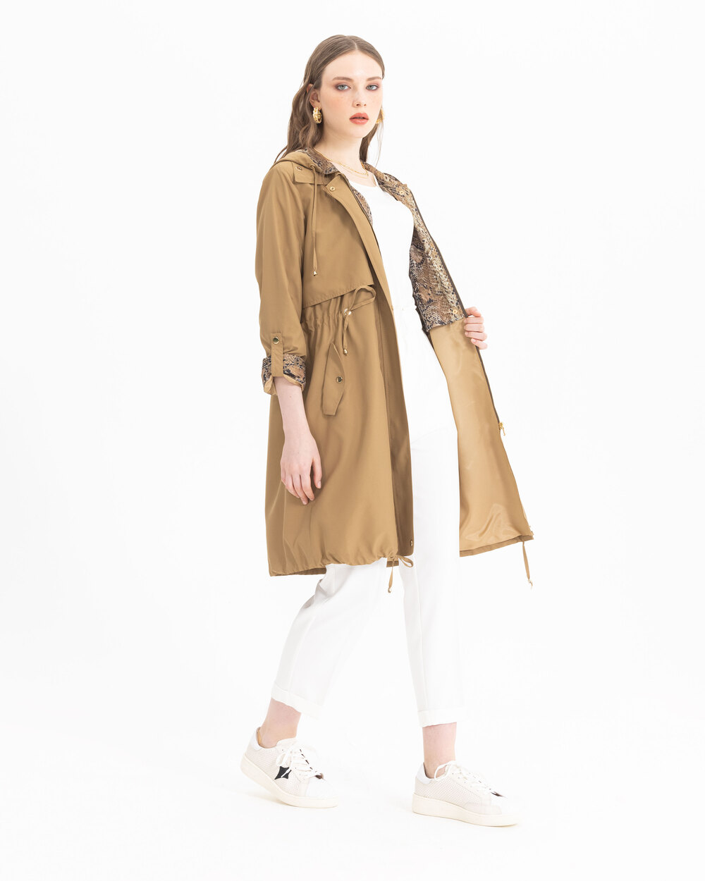 SCL SNAKE SKIN PATTERNED ZIPPER TRENCH COAT - SecilStore