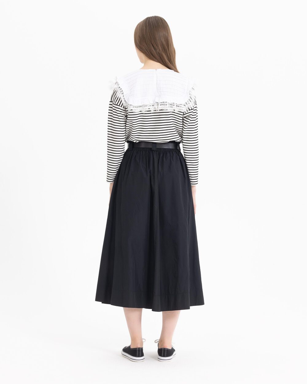 Dantel Detaylı Çizgili Sweatshirt