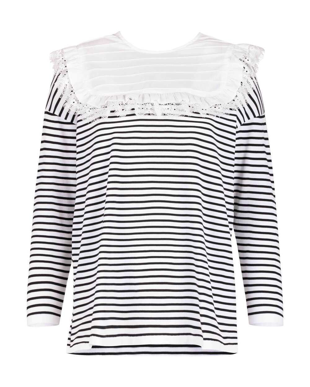 Dantel Detaylı Çizgili Sweatshirt