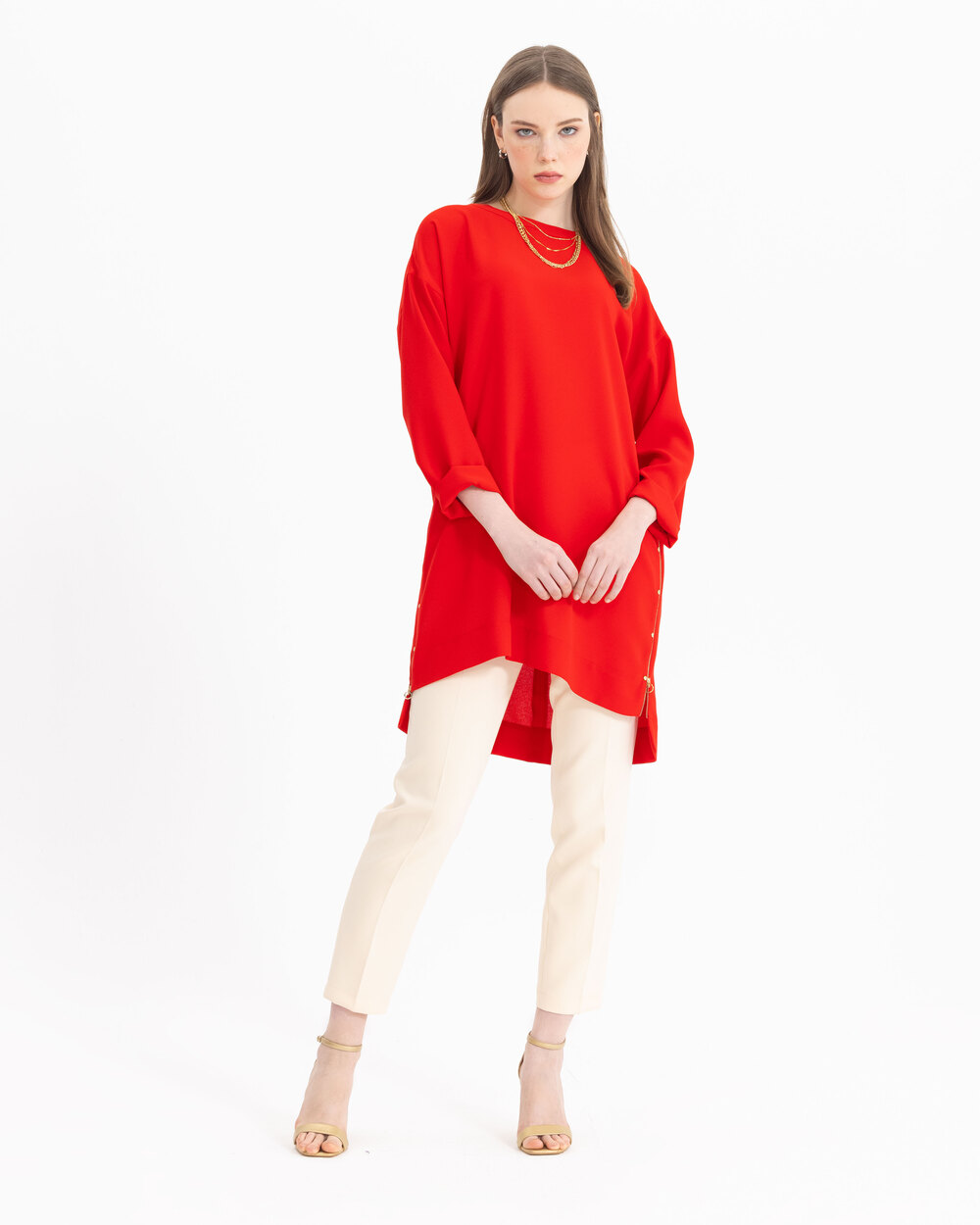  Zipper Detailed Asymmetrical Cut Tunic