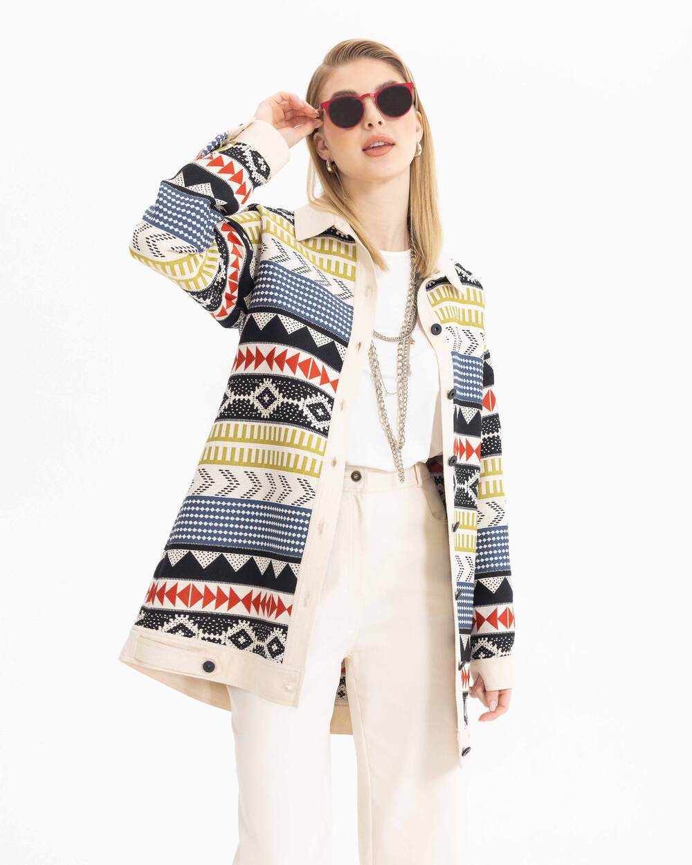  Ethnic Patterned Buttoned Jacket