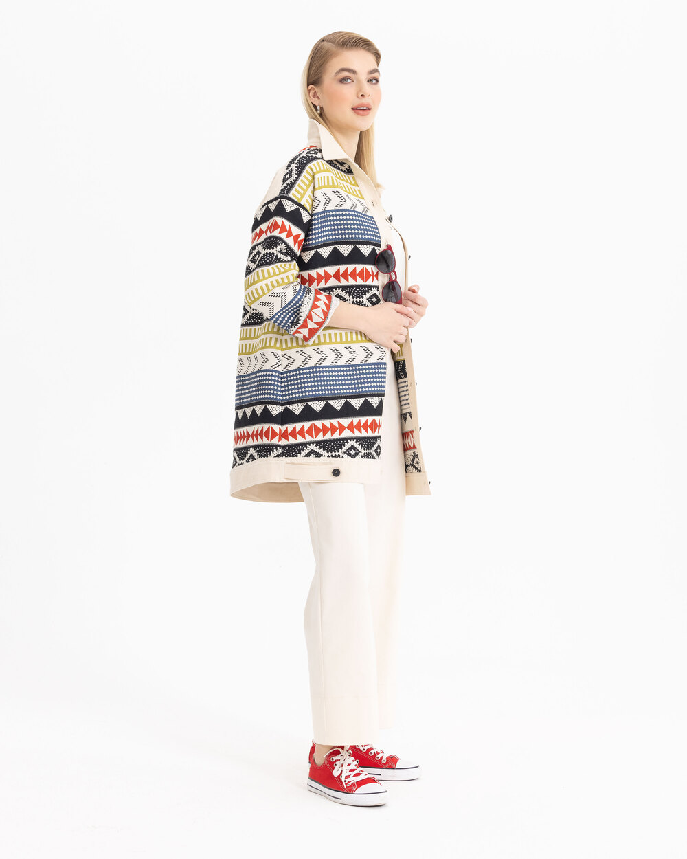 Ethnic Patterned Buttoned Jacket