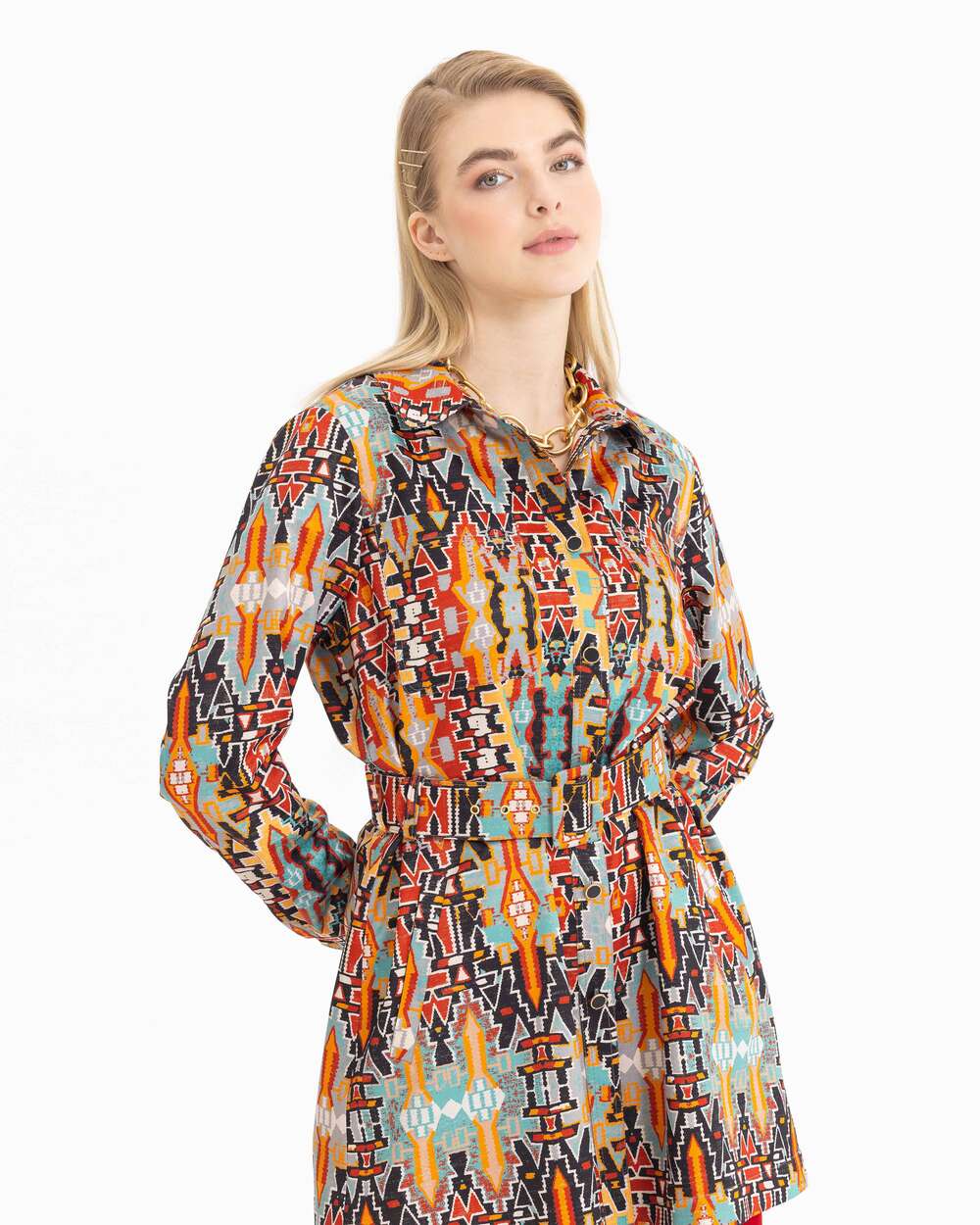 Etnik Desenli Kemerli Ceket