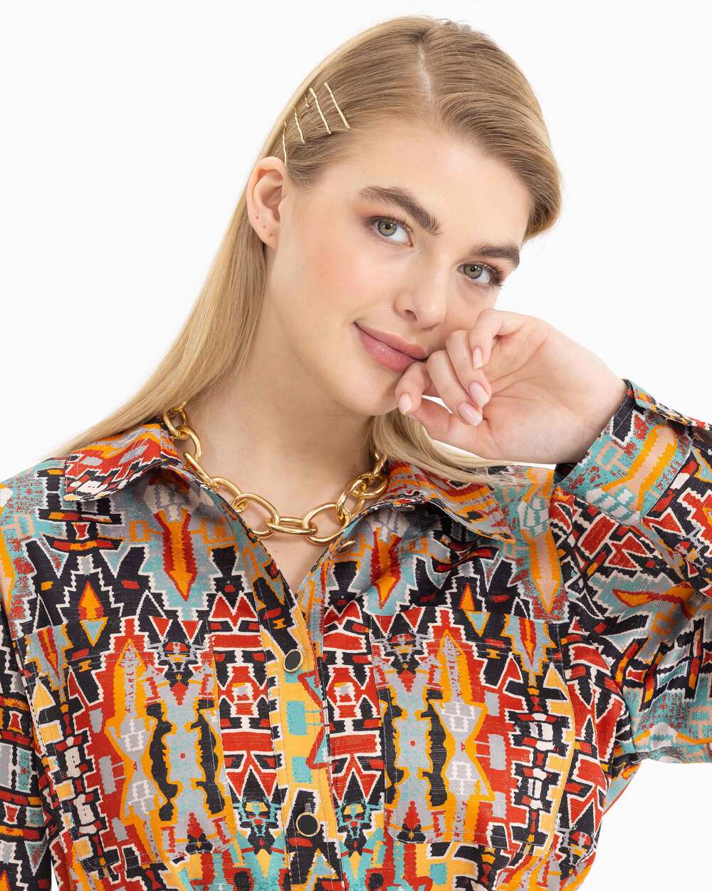 Etnik Desenli Kemerli Ceket