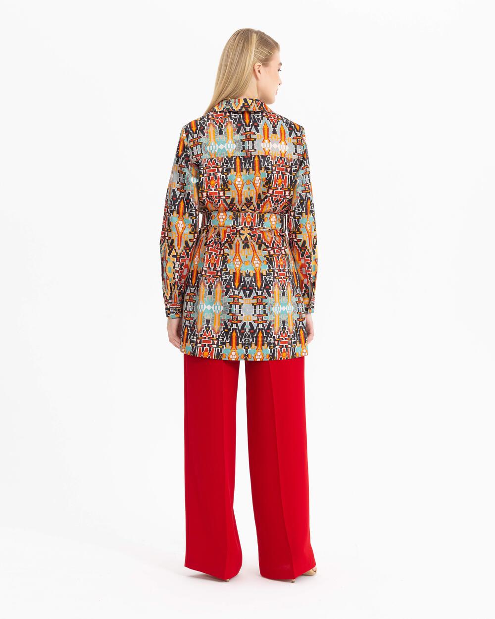 Etnik Desenli Kemerli Ceket