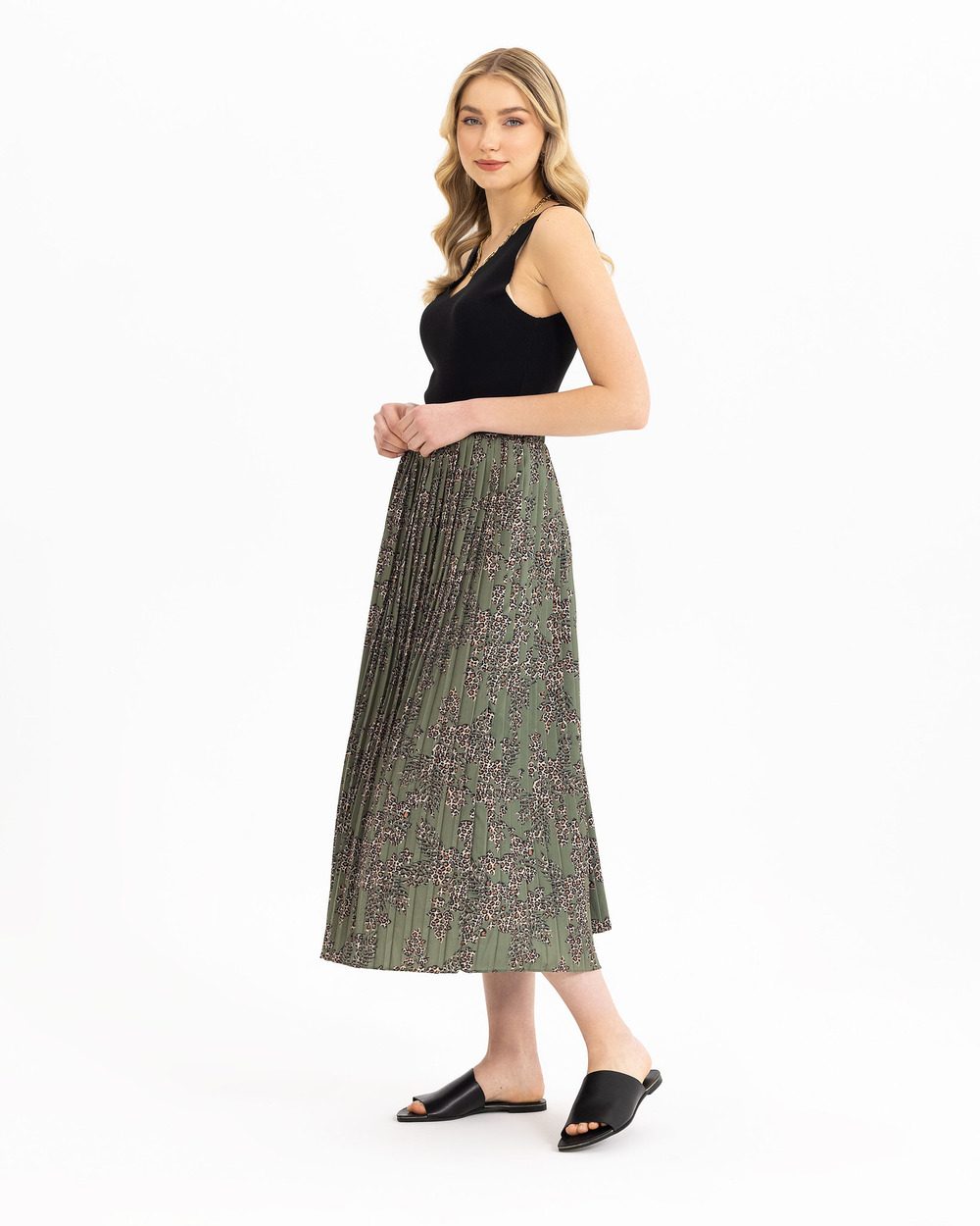 Leopar Desen Detaylı Pliseli Etek