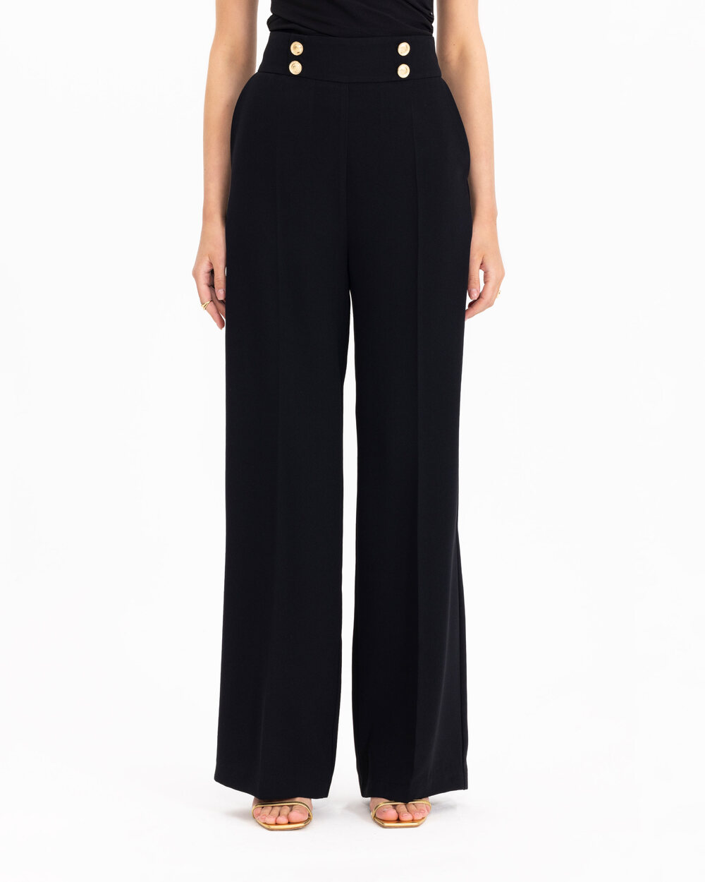  Button Detailed Wide Leg Trousers
