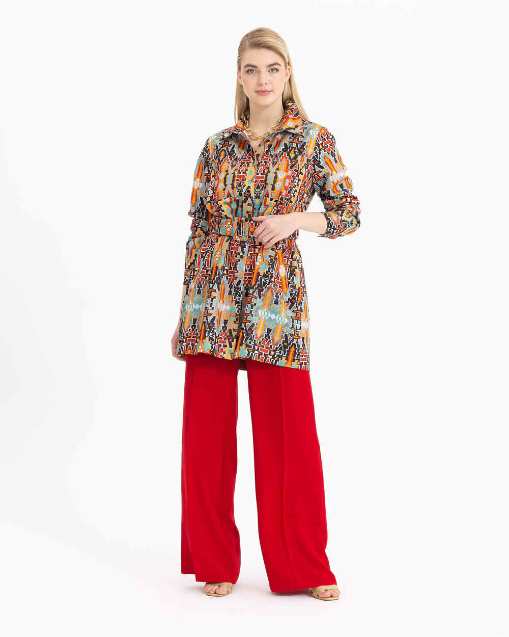 Button Detailed Wide Leg Trousers